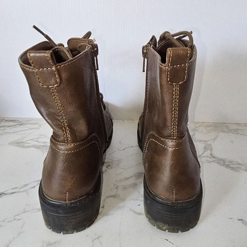 Women’s Brown Lace Up Combat Boots Sz 9.5 Side Zip Ankle, New